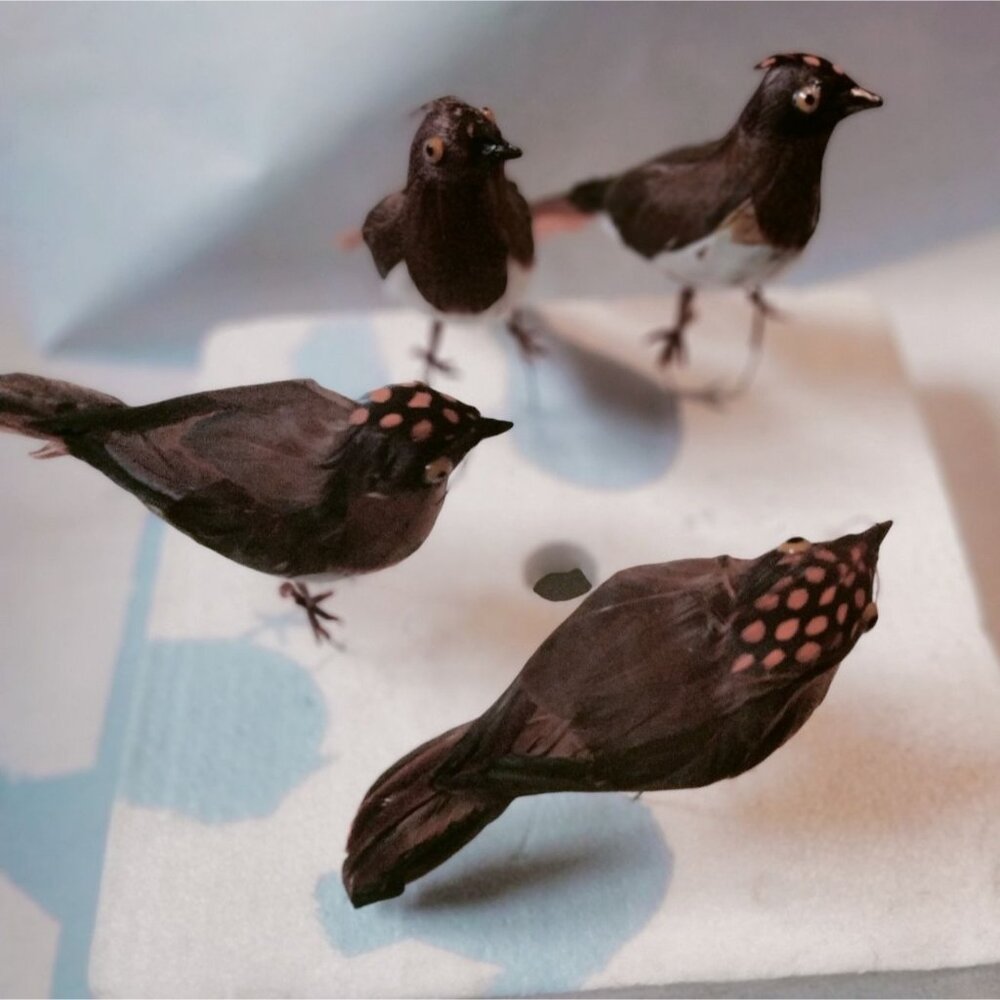 Decorative Tufted Birds Brown Orange Feathers Realistic Craft Display Lot 4 - Picture 6 of 14